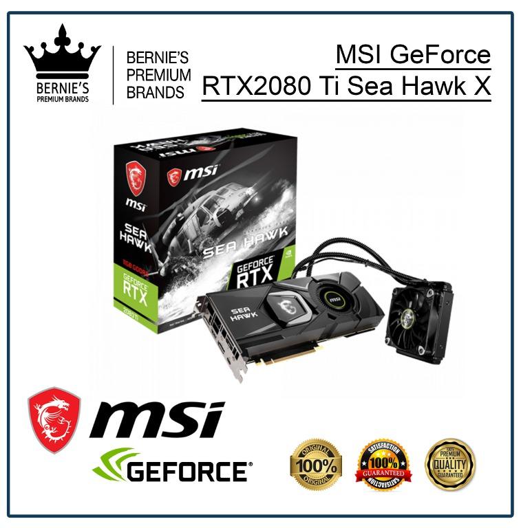 MSI GeForce RTX2080 Ti Sea Hawk X (Category: Computer Parts) located in Pasay City. Submitted by premiumbrands (Listing ID 1029358509, Image 1). Description: 100% Certified Original/Genuine product. Everything is brand new, and factory sealed. Available, and ready for FREE delivery via LBC Hong Kong (3-7 days). Check out our FACEBOOK pages: Bernie's Premium Brands - Gadgets Bernie's Premium Brands – Women.