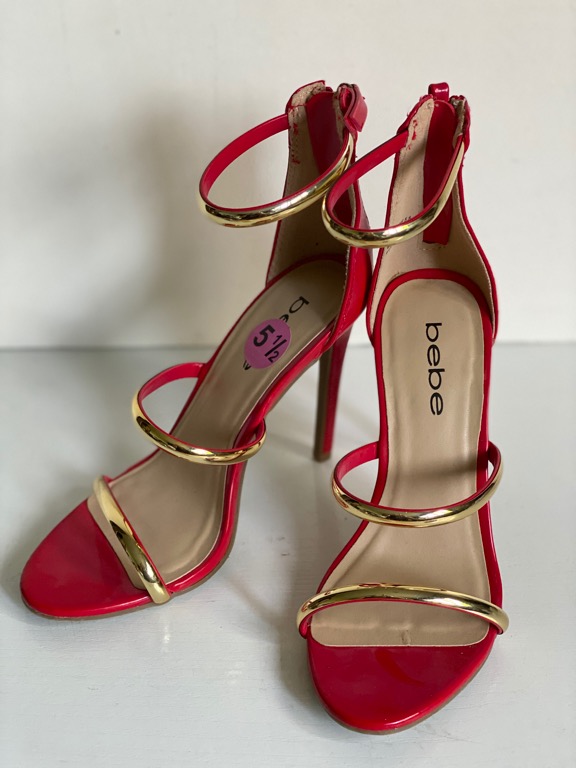 NEW BEBE BERDINE RED GOLD FAUX LEATHER SANDALS