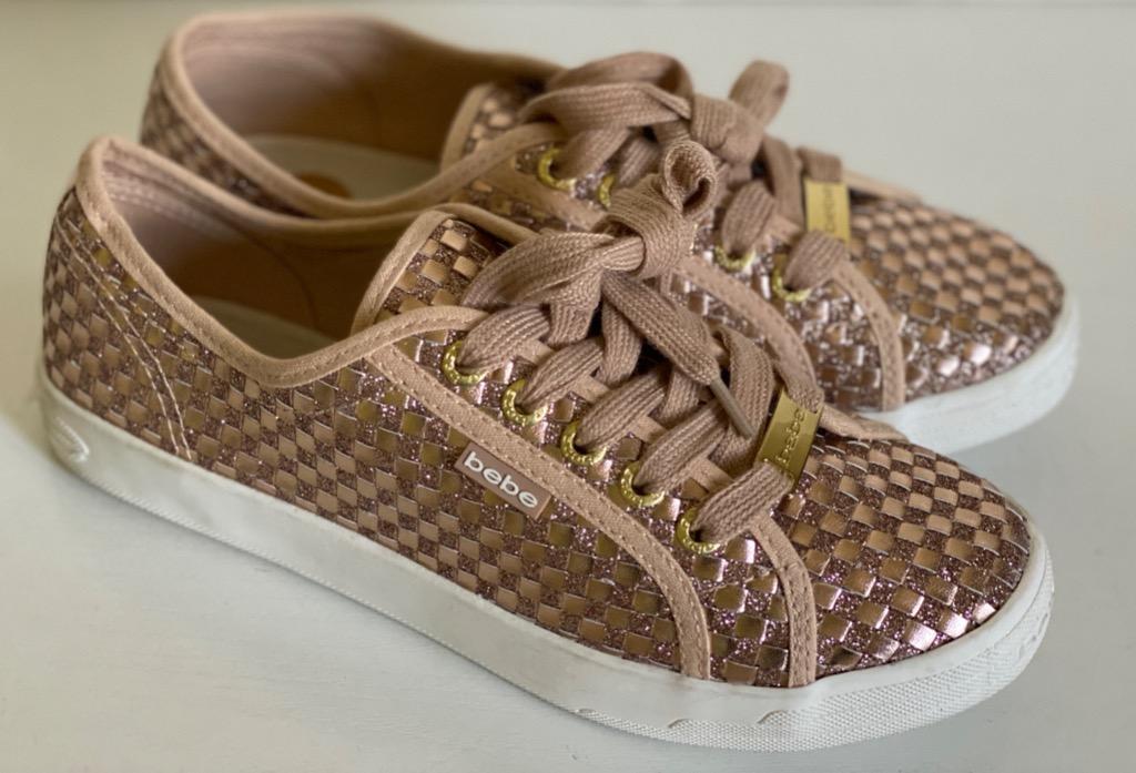 NEW BEBE DOREY ROSE GOLD WEAVE LEATHER SNEAKERS SHOES 8 38 SALE