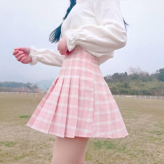 Pastel pink plaid skirt clearance