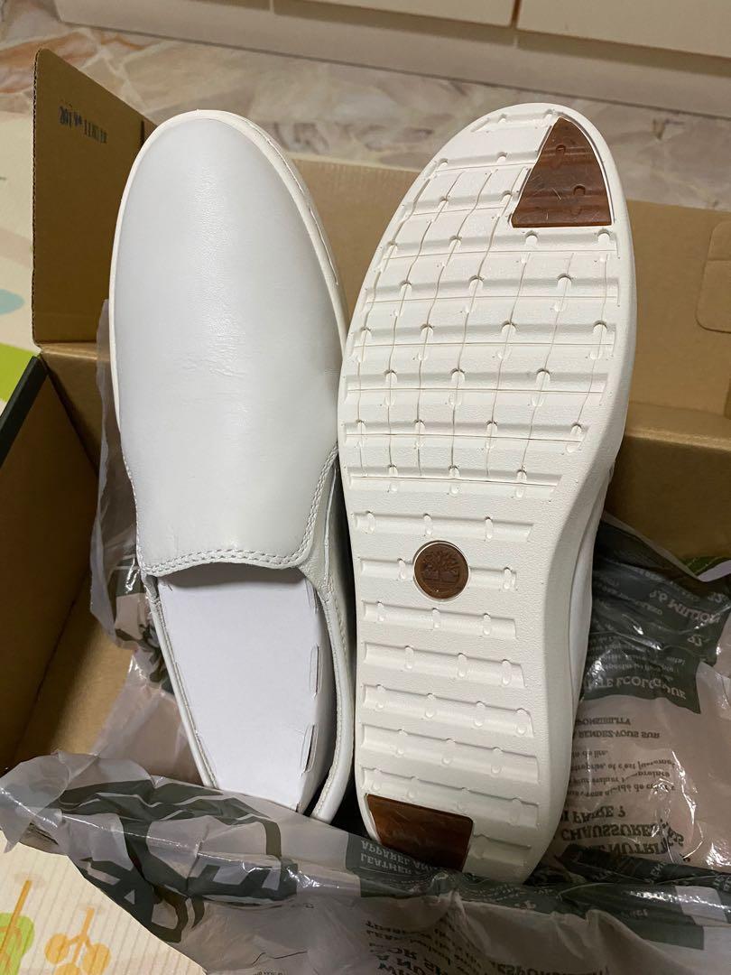 Timberland Teya Slip-on White Full Grain, Women's Fashion, Footwear ...