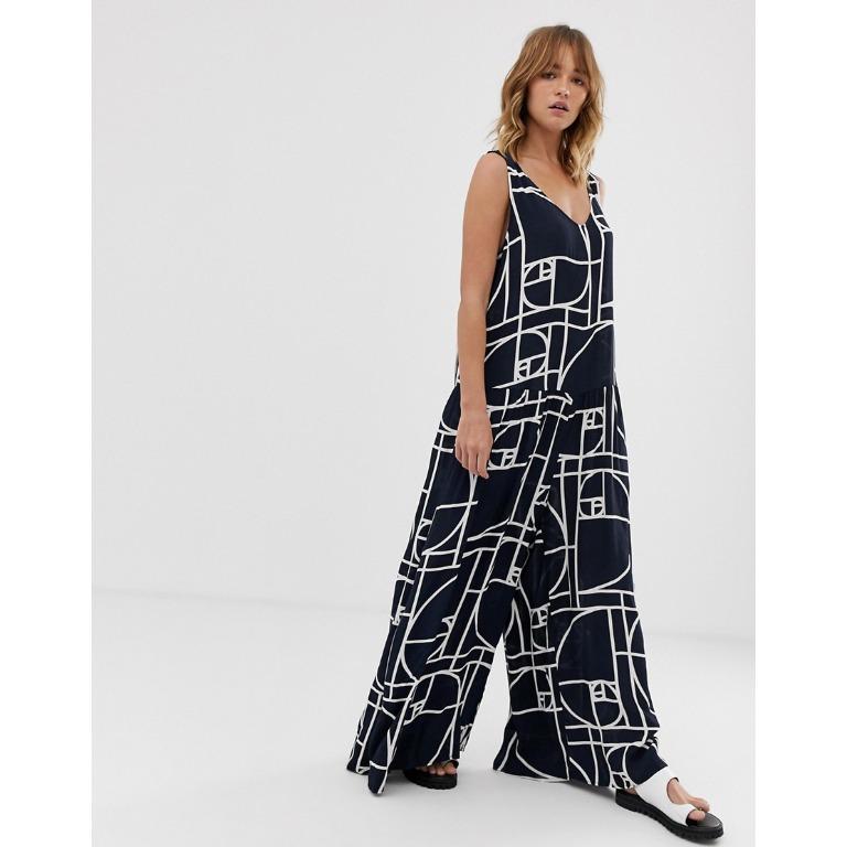 Weekday MTWTFSS Wide Leg Smock Jumpsuit in Graphic Print