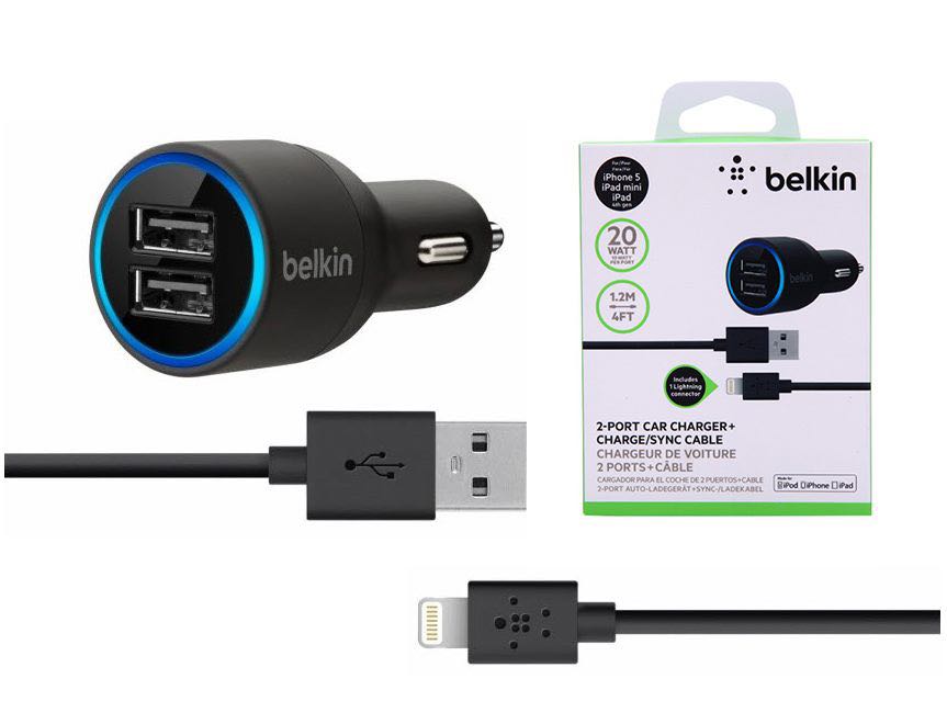 Belkin 2 Port USB Car Charger + Lightning Cable