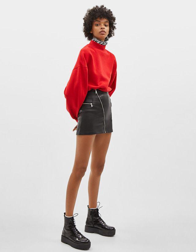Bershka red on sale leather skirt