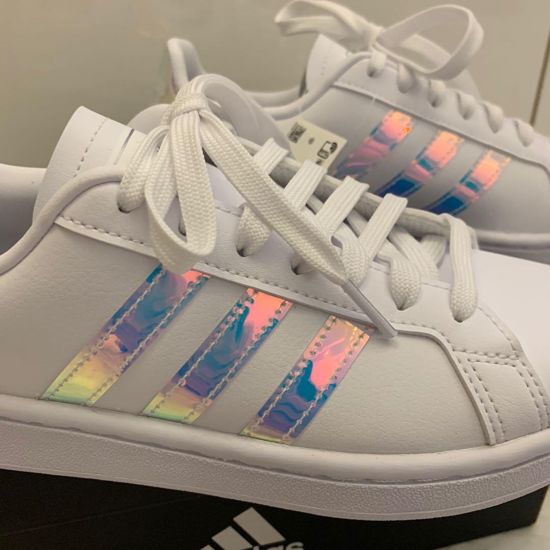 Adidas holographic hotsell white sneakers