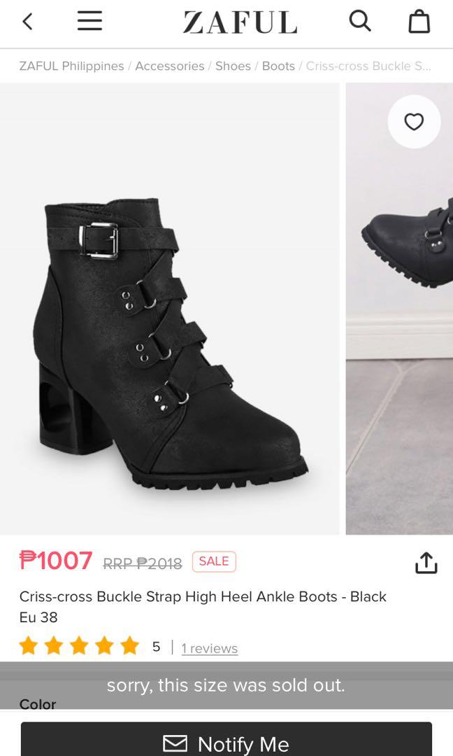 Brand New Zaful Buckle Strap High Heel Ankle Boots Women S Fashion Shoes Boots On Carousell