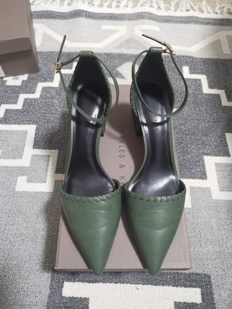 green pointed heels