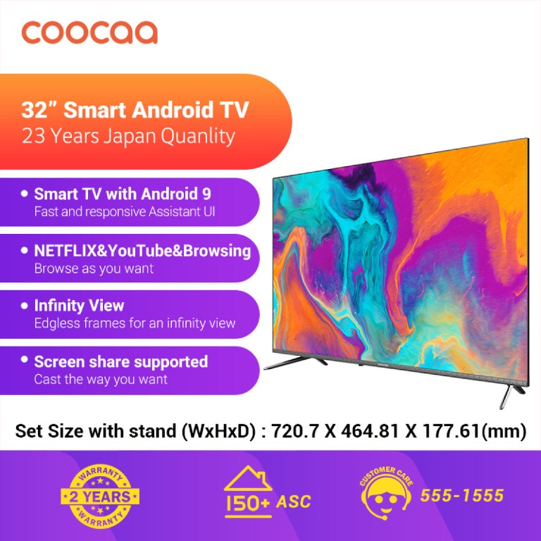 coocaa 32s6g 32 inch android 9 0 pie smart hd led tv slim bluetooth wifi lan chromecast screen share 1366x768 black leader