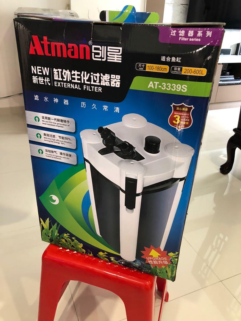 External filter (Category: Homes & Other Pet Accessories) located in Singapore. Submitted by alonsox (Listing ID 1029452691, Image 1). Description: Brand new Atman external filter AT-3339S. For capacity 200-600L tank .