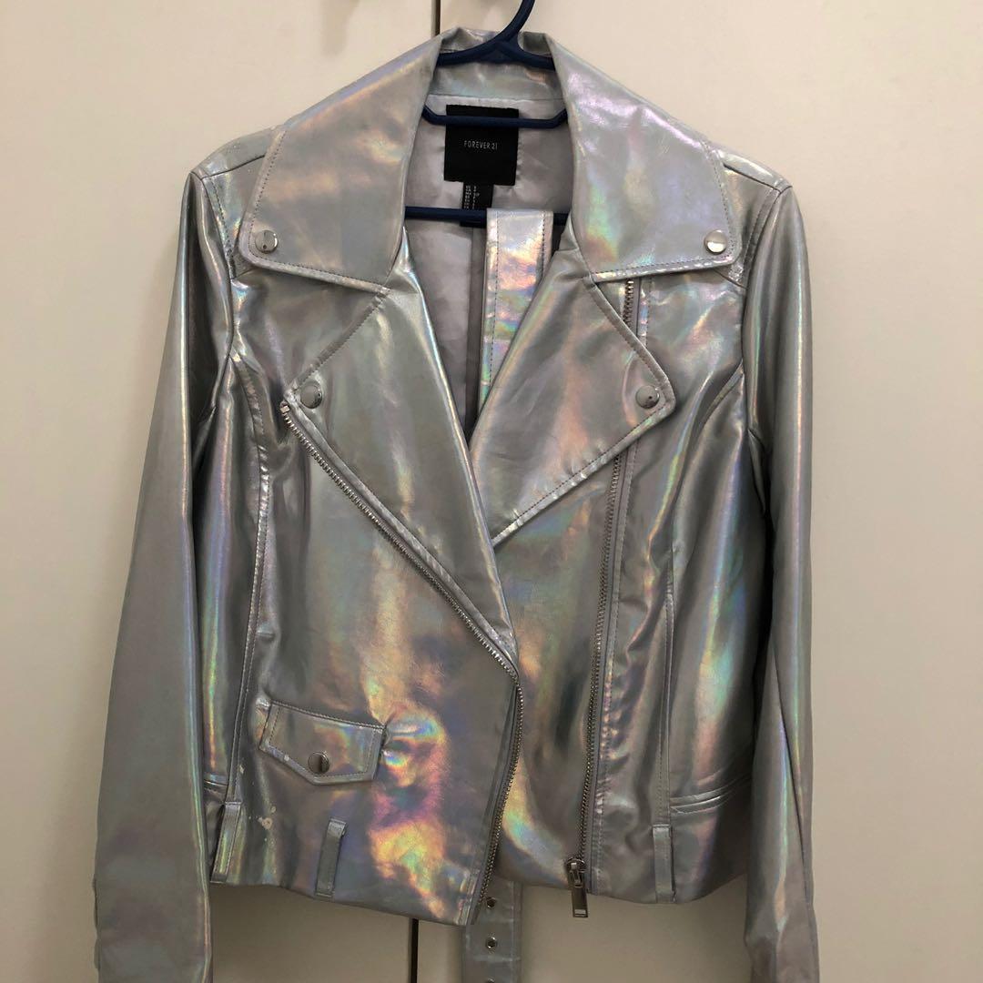 Holographic leather jacket cheap