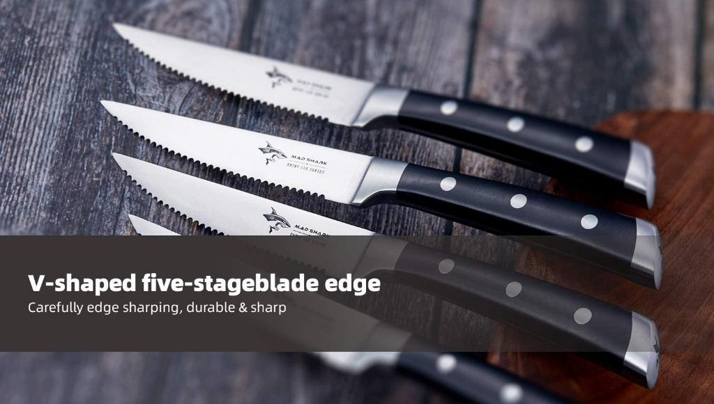 HOT) Steak Knives - MAD SHARK 4.5 inch steak knife set of 4, Best Quality  German High Carbon Stainless with Ergonomic Handle,, Furniture & Home  Living, Kitchenware & Tableware, Knives & Chopping
