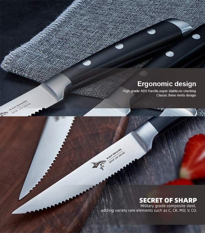  MAD SHARK Steak Knives Set of 8, Premium 4.5-inch