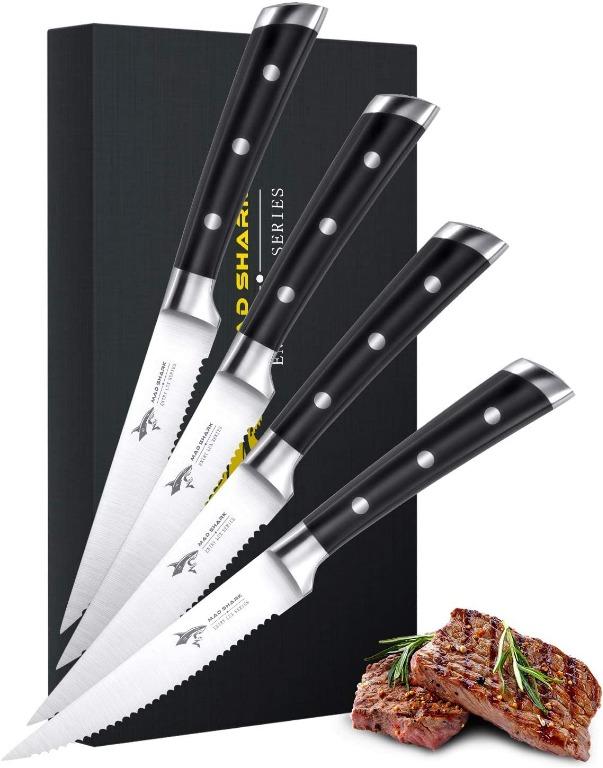 Steak Knives - Mad Shark 4.5 inch Steak Knife Set of 4, Best Quality German High Carbon Stainless with Ergonomic Handle, Best Choice for Home Kitchen