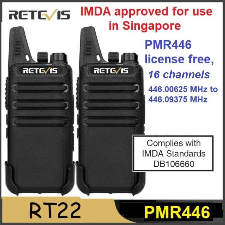 IMDA approved, License free PMR446 Military grade Retevis RT622 (formerly  RT22) (improved WLN KD-C1) PMR446