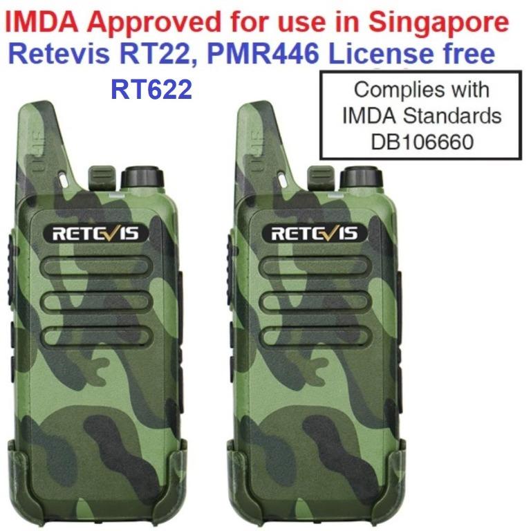 IMDA approved, License free PMR446 Military grade Retevis RT622 (formerly  RT22) (improved WLN KD-C1) PMR446