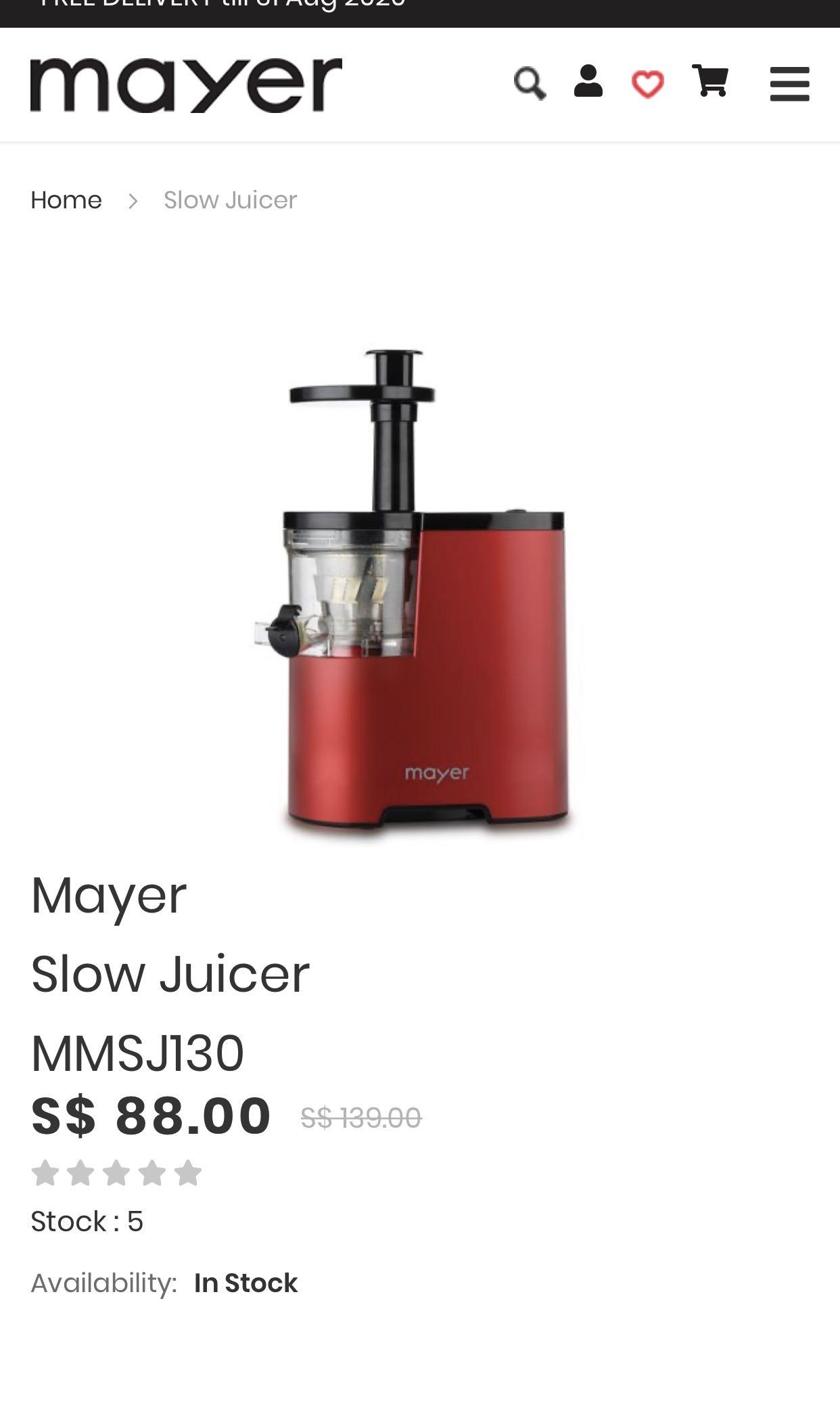 Mayer Slow Juicer (MMSJ130), Home Appliances, Kitchenware on Carousell