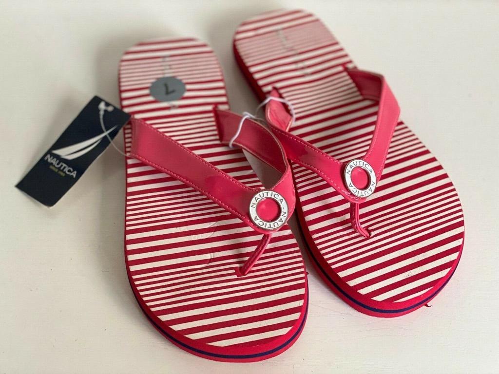 red and white flip flops