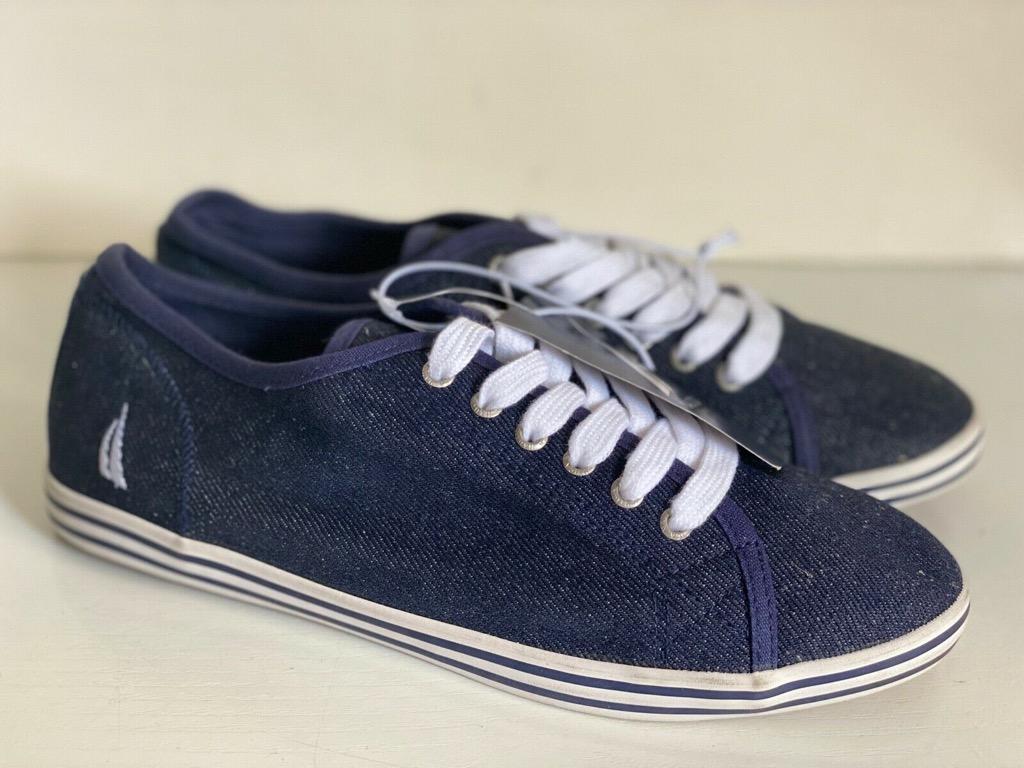 NAUTICA LANYARD DARK DENIM BLUE CASUAL CANVAS SNEAKERS SHOES 6.5