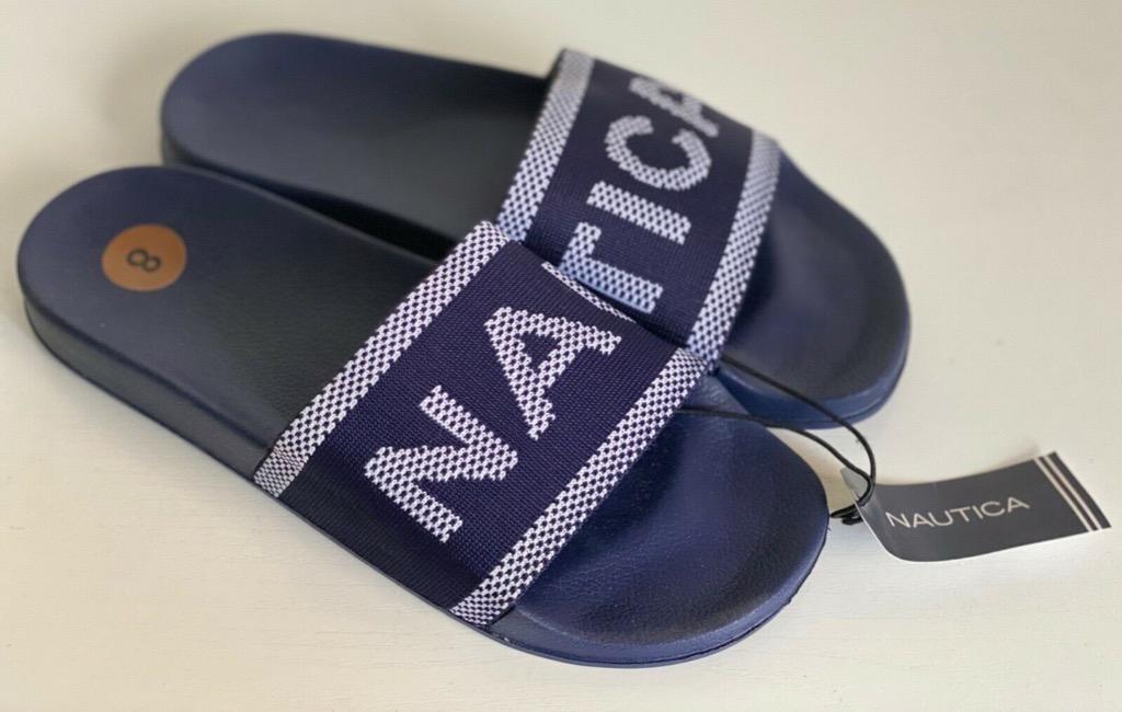 NEW NAUTICA NAVY BLUE SLIP ON SLIDES FLIP FLOPS SLIPPERS 8 38