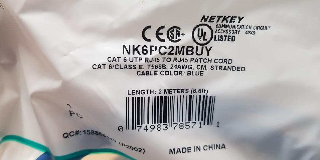 Panduit RJ45 Cat 6 UTP cable, Computers & Tech, Parts & Accessories