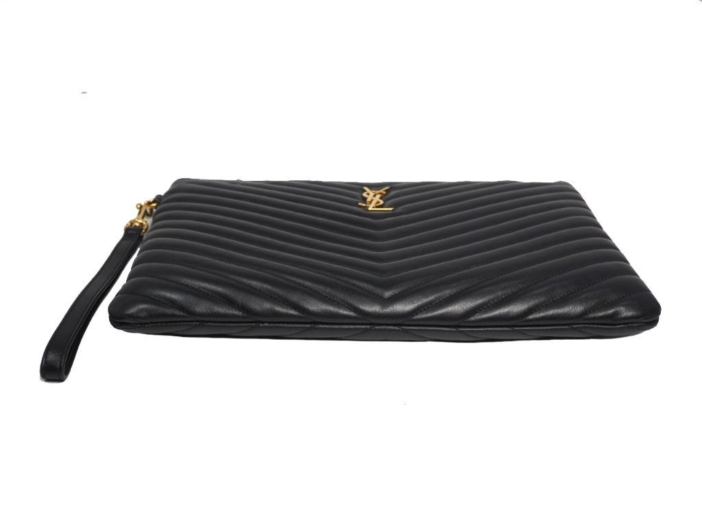 Saint Laurent YSL Monogram Tablet Pouch in Black Matelasse Leather 21290