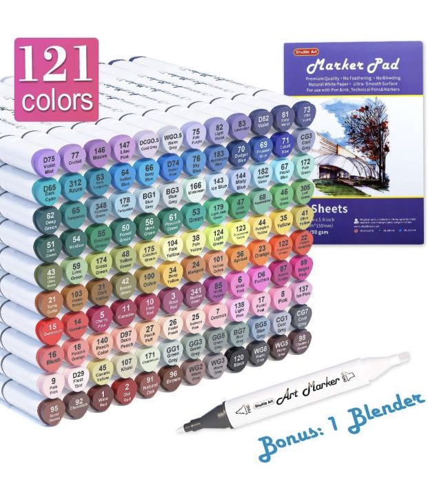 SHUTTLE ART 120 VIBRANT MARKERS + 1 BLENDER, Hobbies & Toys, Stationery