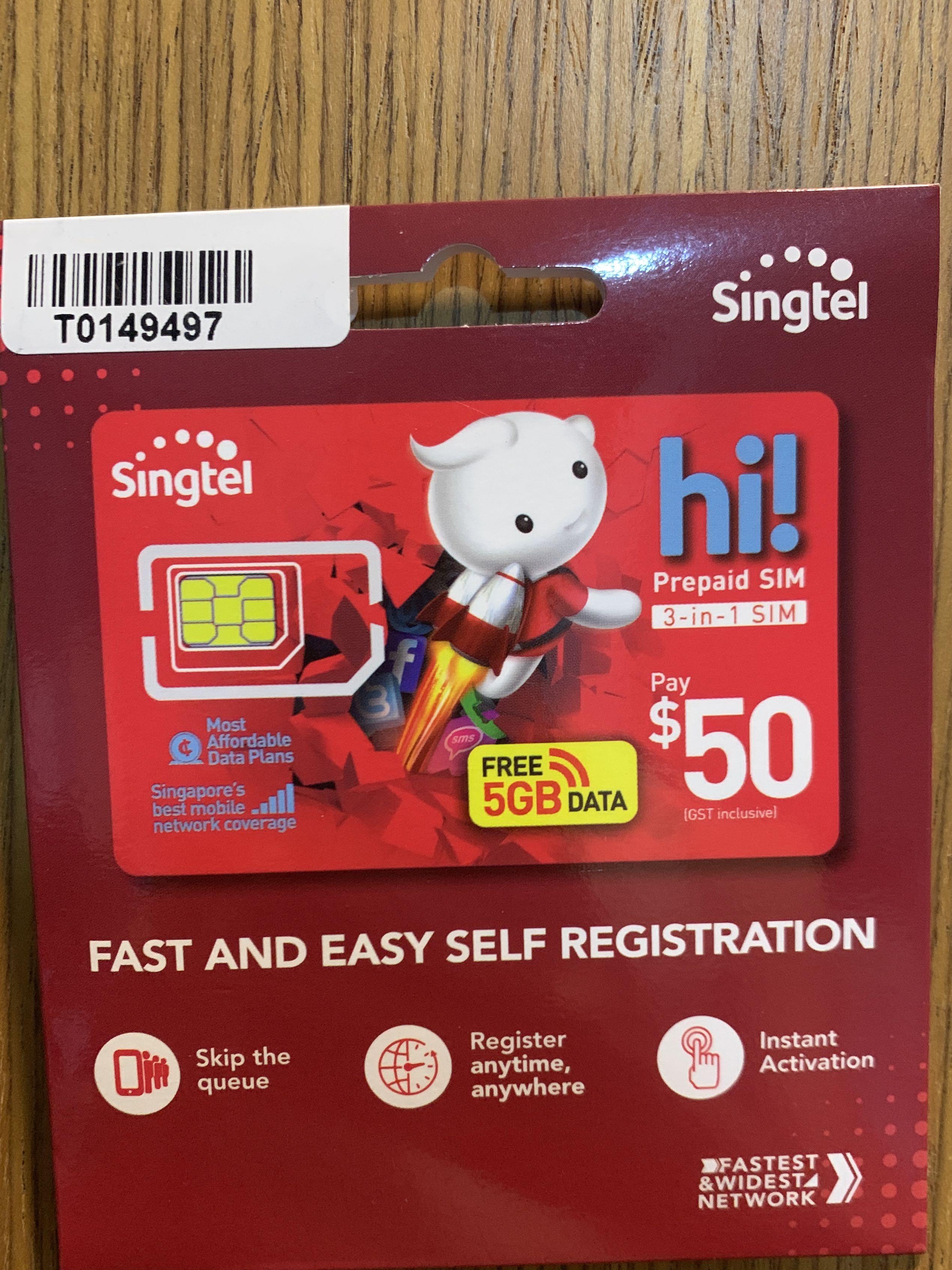 Singtel prepaid sim card hi 50 value free 13gb data mobile phones 