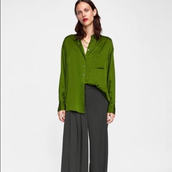 green satin top zara