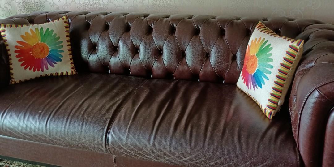 3seater Leather Sofa Chesterfield I N, Wine Colored Leather Sofa