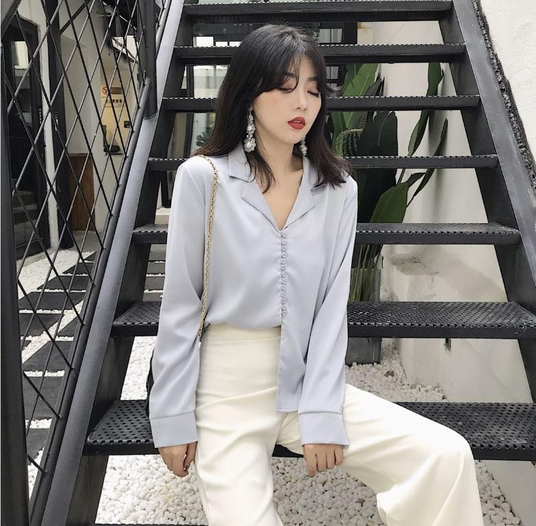 baby blue satin top