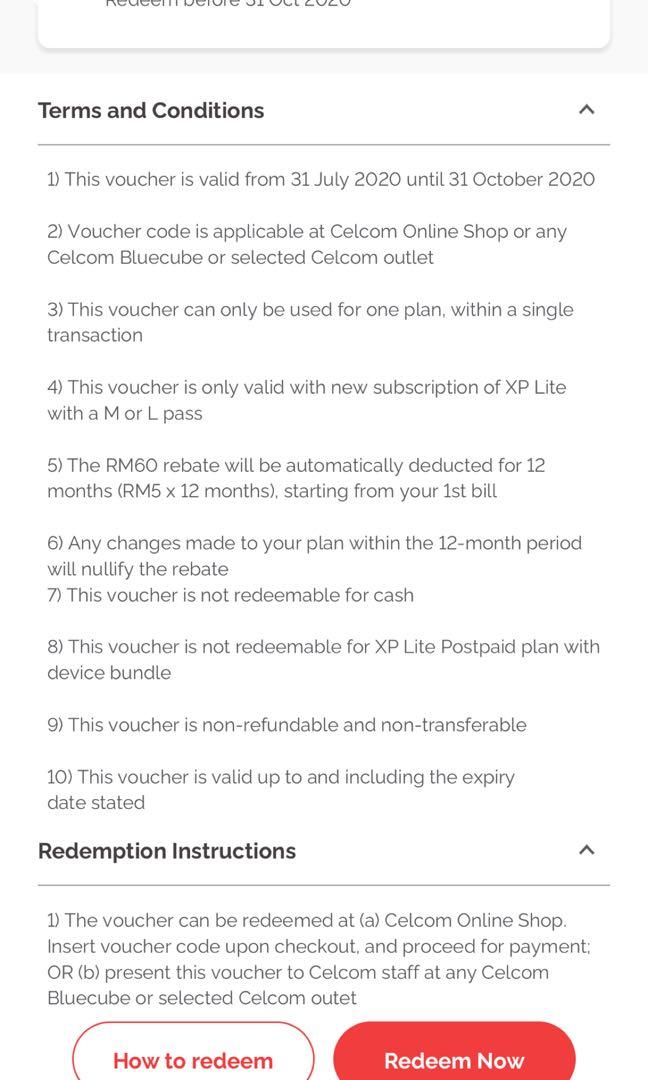 Rm60 Celcom Postpaid Rebate Voucher Tickets Vouchers Gift Cards Vouchers On Carousell