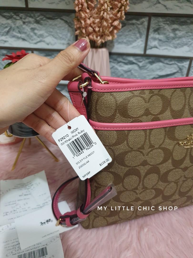 Coach file bag in khaki pink ruby Women s Fashion Bags Wallets Purses Pouches on Carousell