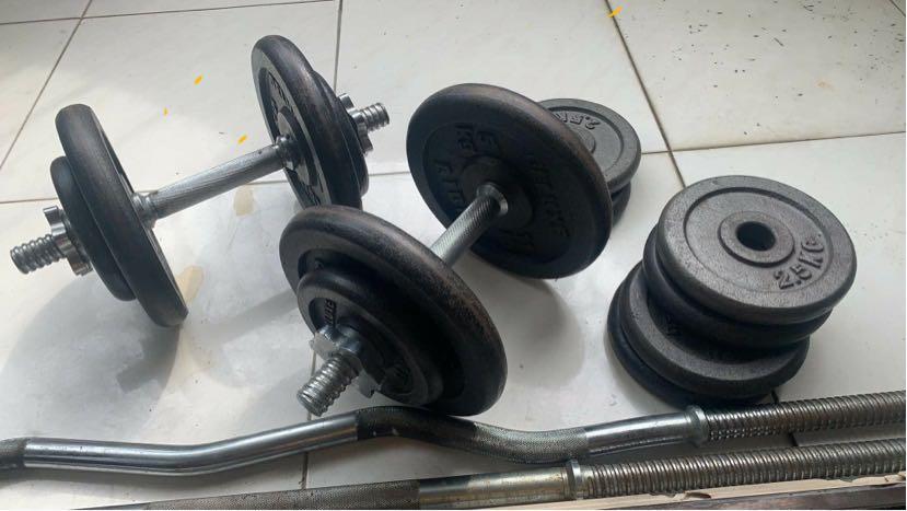 dumbbells and barbells