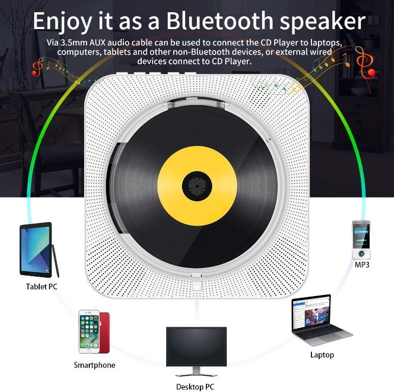 HHLYQ Portable DVD/CD Player, Wall Mountable Bluetooth CD DVD Player