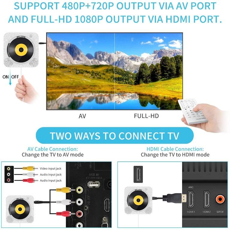 HHLYQ Portable DVD/CD Player, Wall Mountable Bluetooth CD DVD Player