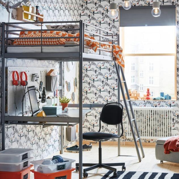 IKEA Svarta Bunk Bed & Desk 9/10 Condition 120, Furniture & Home