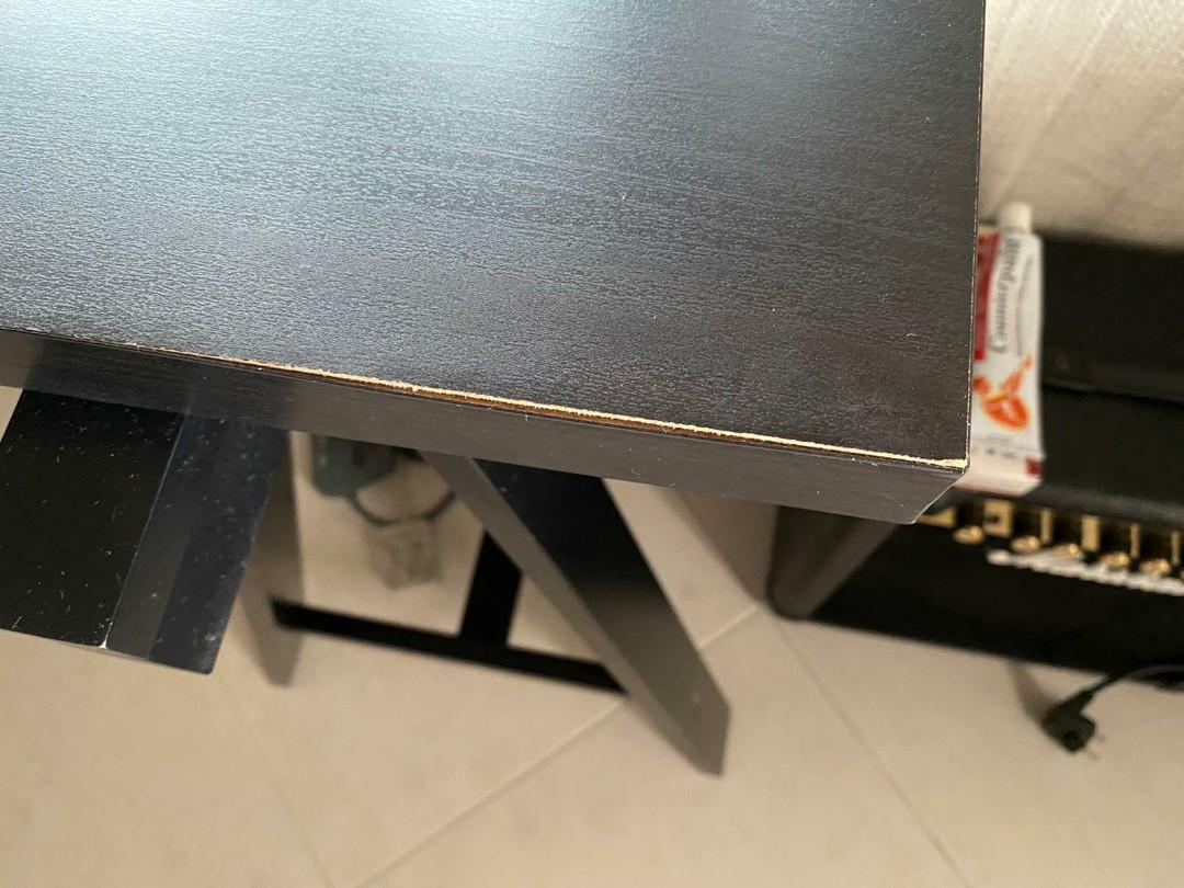 Ikea study table black with legs / trestle, Furniture & Home Living