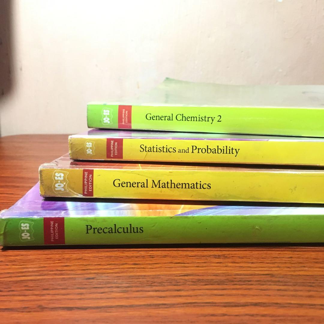 SHS K-12 CENGAGE Learning books (Category: Textbooks) located in Pasay City. Submitted by tita.finds (Listing ID 1025314675, Image 1). Description: Used but not abused. In good condition with plastic covers as well. General Chemistry 2 - 350 Precalculus - SOLD ‼️ General Mathematics - SOLD ‼️ Statistics and Probability - SOLD ‼️ .