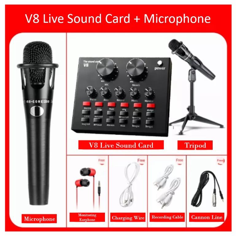 Live Sound Card V8 Pro Audio USB Headset Microphone Webcast for Phone Computer Live Streaming Video Youtuber, Electronics, Others on Carousell