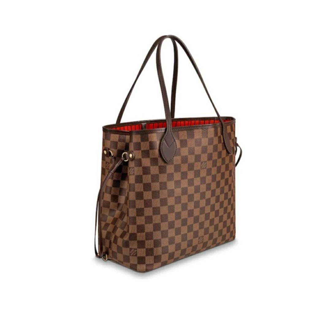 Louis Vuitton Neverfull MM Tote Damier Ebene Coated Cerise Red Canvas, Luxury, Bags & Wallets ...