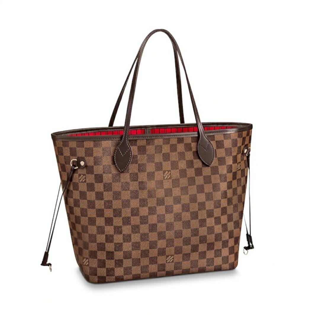 Louis Vuitton Neverfull MM Tote Damier Ebene Coated Cerise Red Canvas, Luxury, Bags & Wallets ...