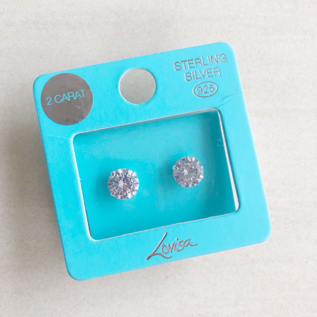 Lovisa Sterling Silver Earrings with 8mm 2 Carat Cubic Zirconia