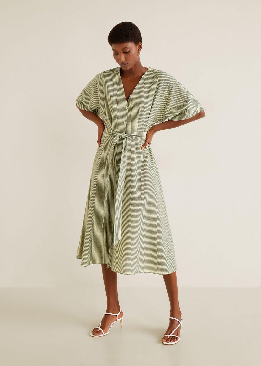 Mango bow linen dress sales