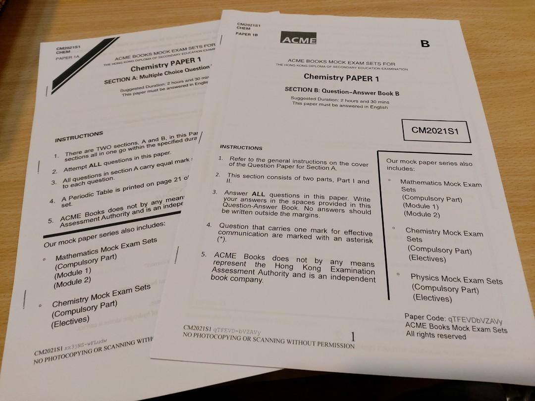 åŒ–å­¸mock å…¨æ–°2021å¹´è‹±æ–‡ç‰ˆacme Books Dse Chem Mock Set 1 Compulsory æ•™ç§'æ›¸ Carousell