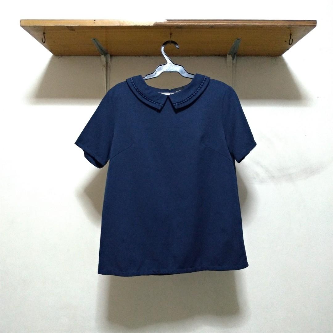 navy peter pan collar top