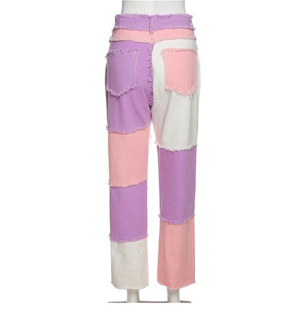 PO | purple pink white patchwork frayed