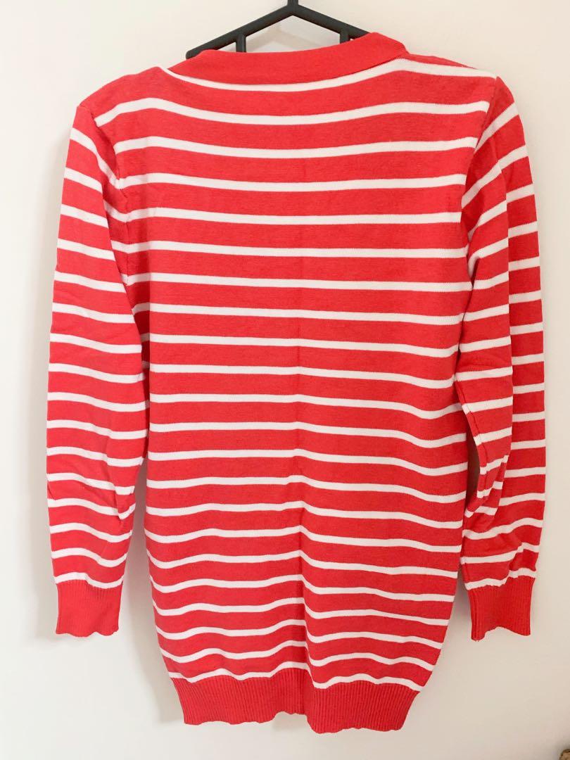 Red sale striped cardigan