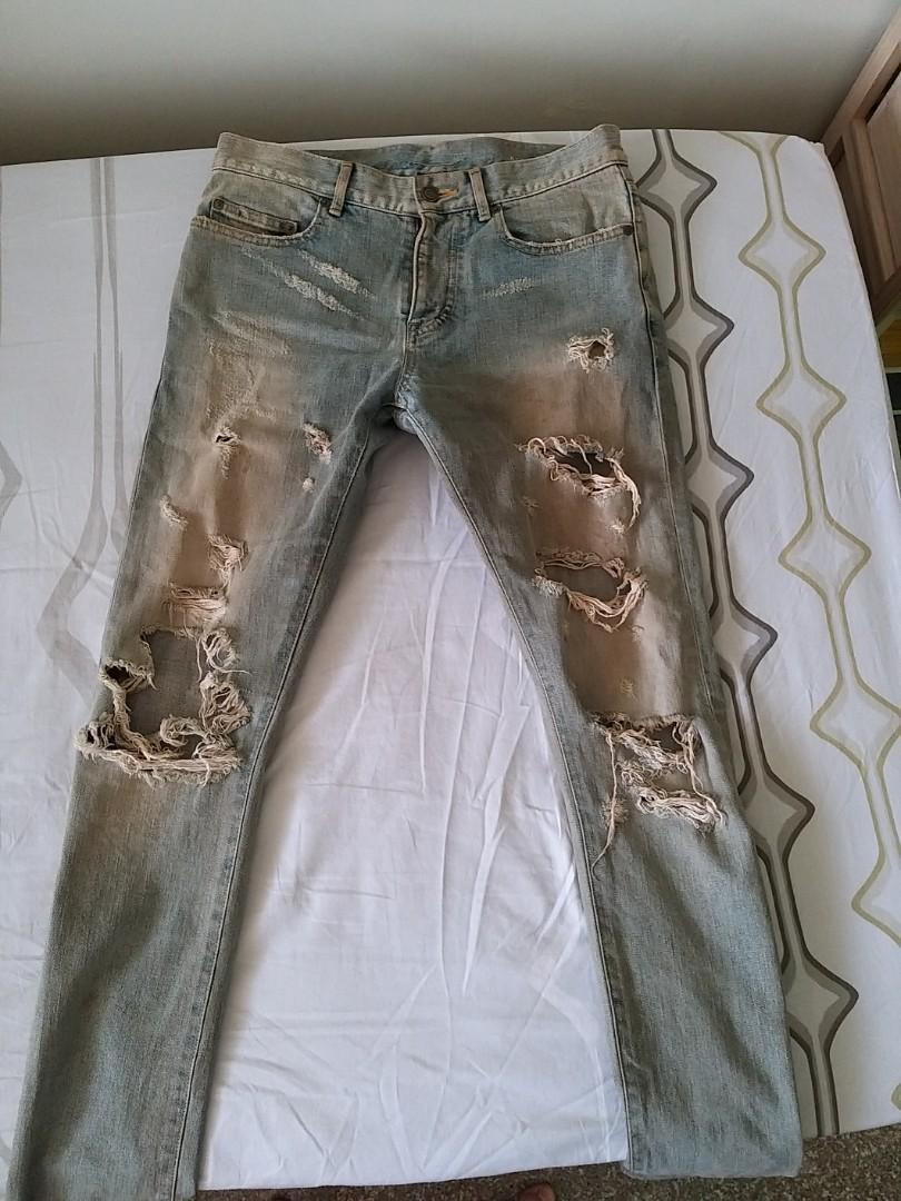 Saint laurent destroyed jeans SIZE 29, Men's Fashion, Bottoms, Jeans on ...
