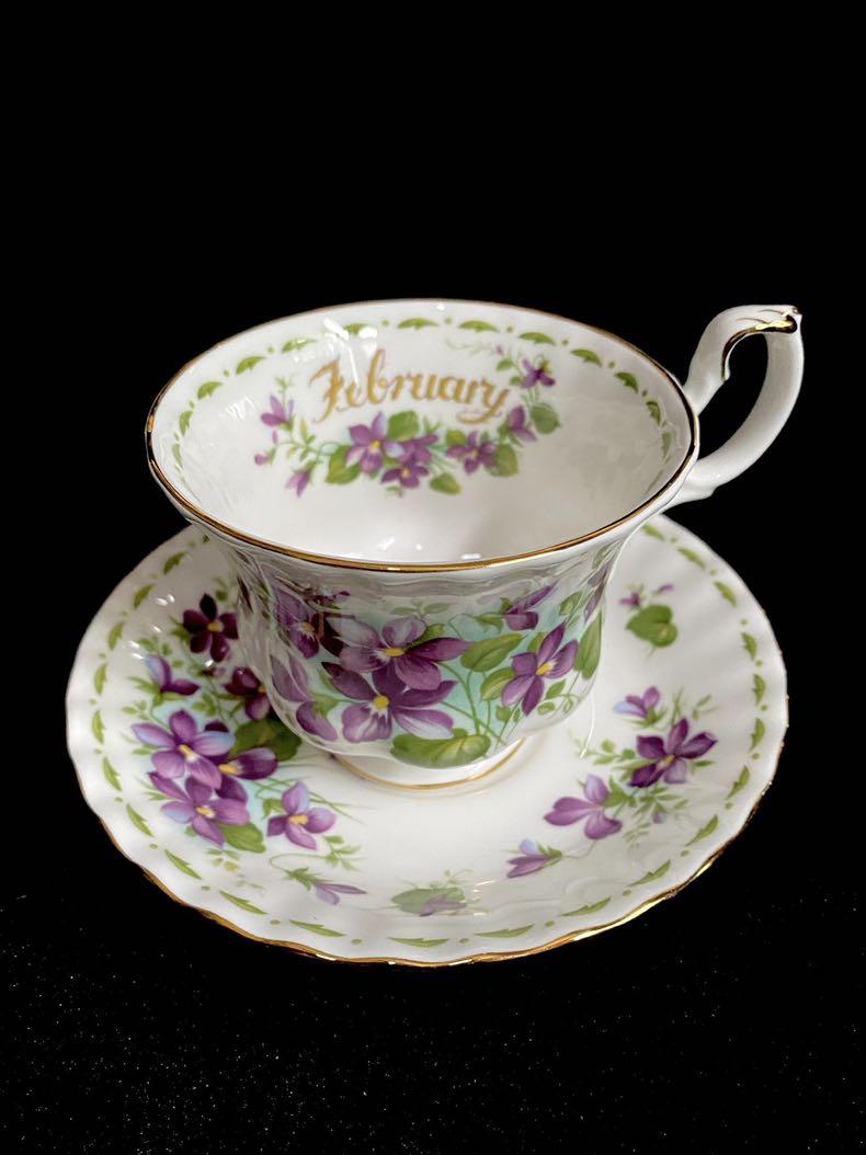 Royal Albert Monthly February Violets tea cup trio