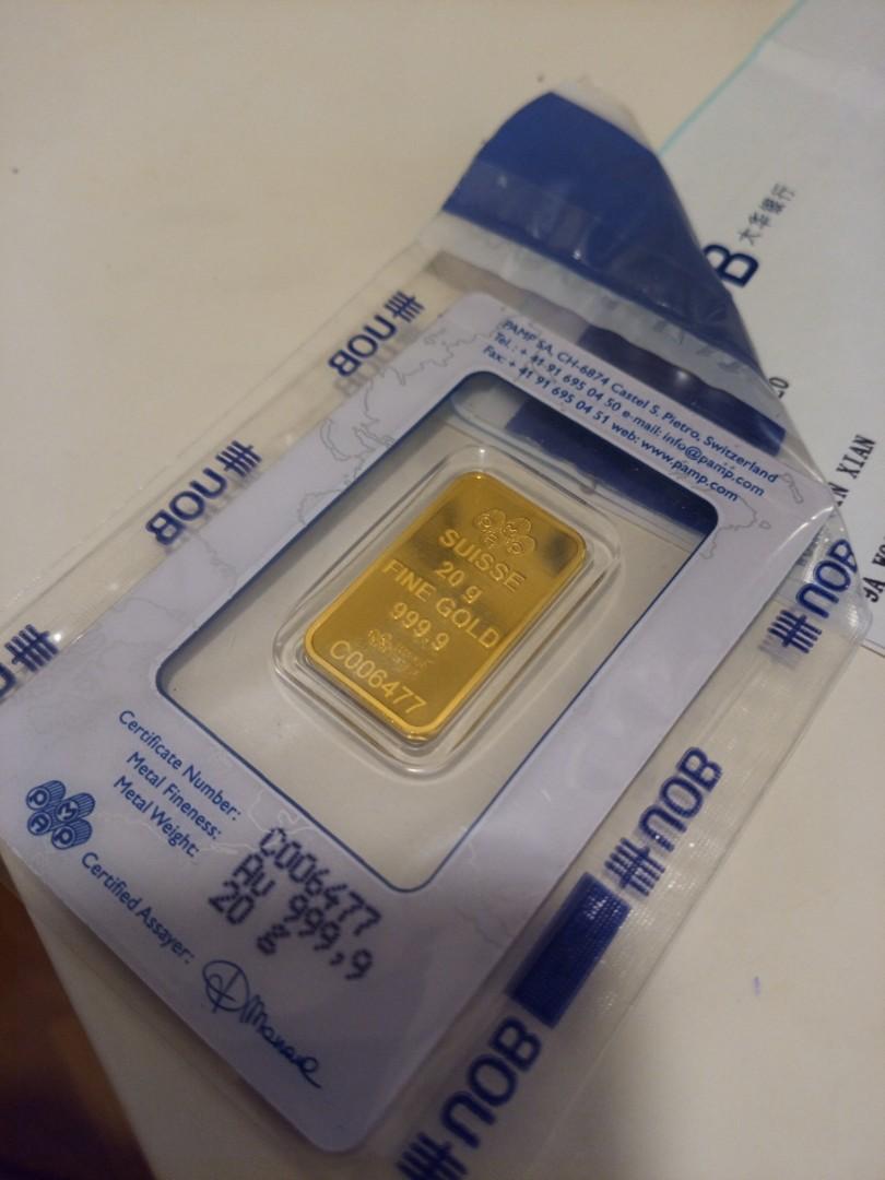 UOB PAMP 20g Gold Bar w Receipt, Hobbies & Toys, Memorabilia & Collectibles, Currency on Carousell
